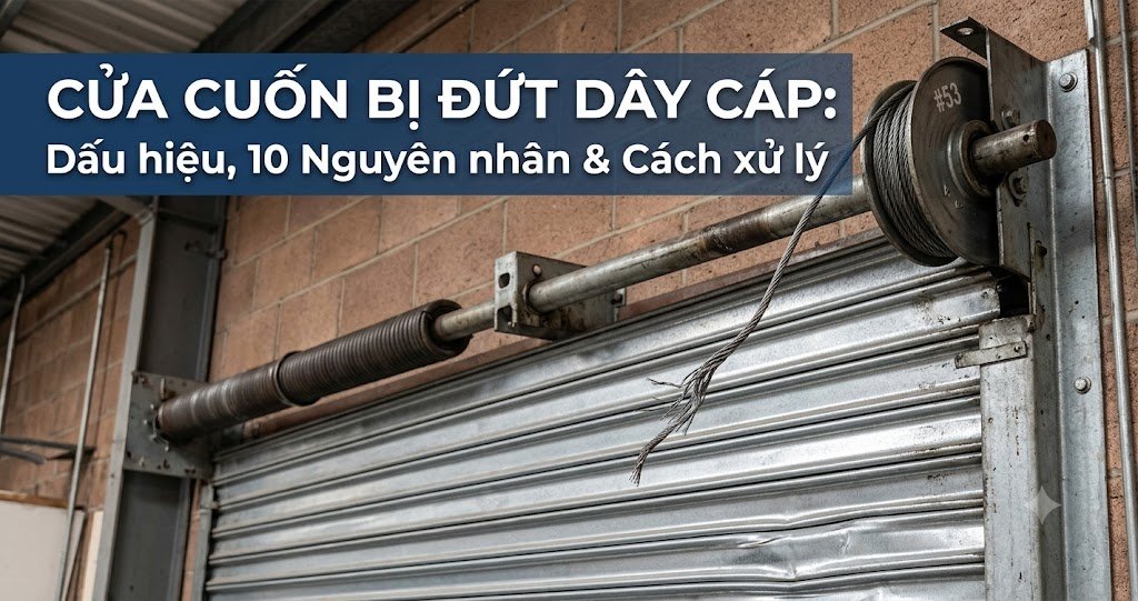 Nhận diện hiện tượng cửa cuốn bị đứt dây cáp khiến thân cửa xệ lệch một bên