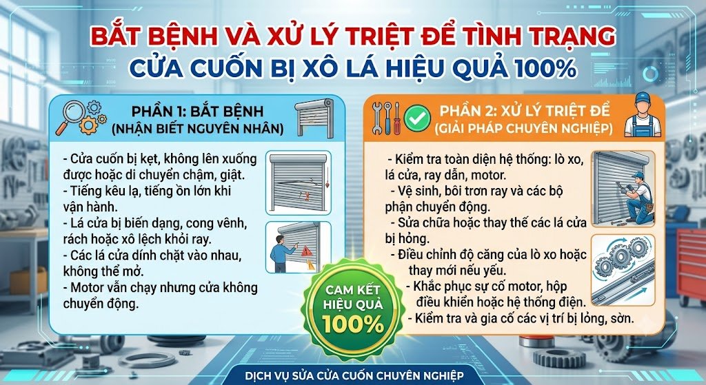 Hiện tượng cửa cuốn bị xô lá nan nhôm lệch khỏi ray dẫn hướng