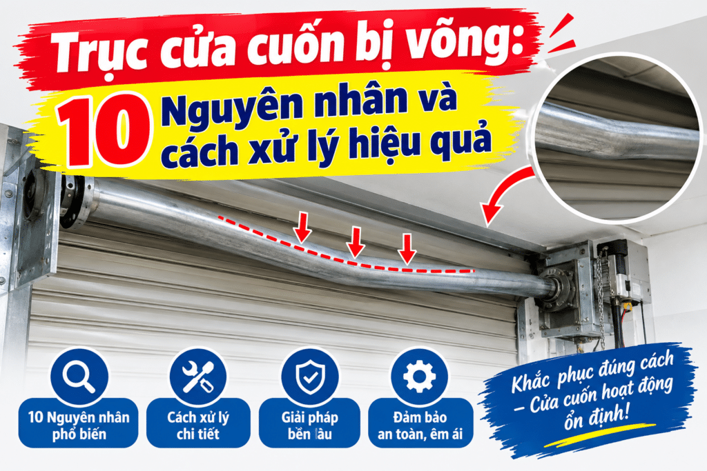 Trục cửa cuốn bị uốn cong do chịu tải trọng vượt mức thiết kế