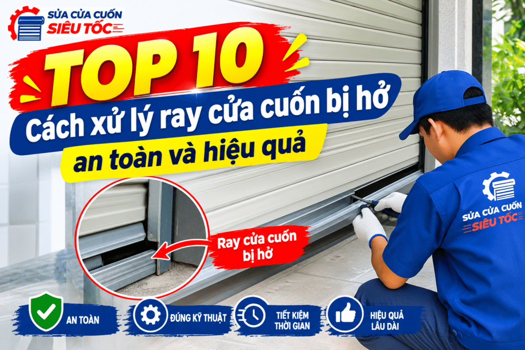 Lá cửa bị xê dịch và xuất hiện khe sáng do ray cửa cuốn bị hở