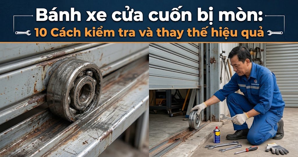 Dấu hiệu bánh xe cửa cuốn bị mòn mặt tiếp xúc do khô mỡ bôi trơn