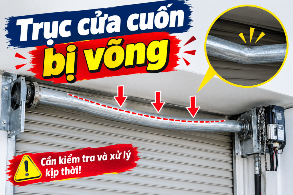 Kiểm tra khoảng cách giữa trục cửa cuốn và nan cửa để phát hiện độ võng