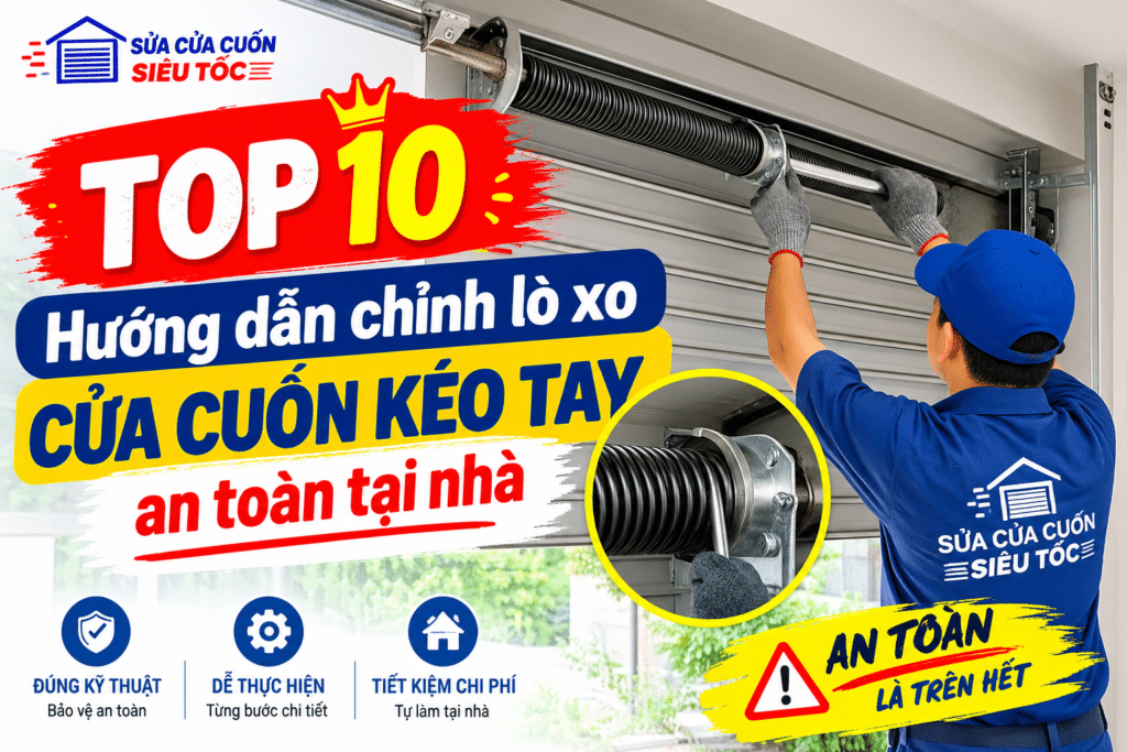 chỉnh lò xo cửa cuốn kéo tay