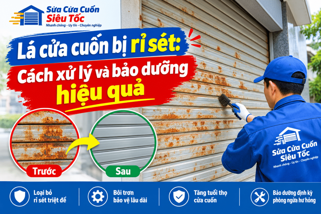 Bề mặt nan lá cửa cuốn bị rỉ sét ố vàng do tác động của độ ẩm và môi trường
